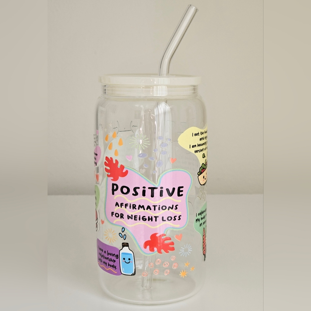 Positive Affirmations For Weight Loss 16oz Clear Beer Can Glass Cup